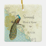 Peacocl Vintage Bird Maid of Honour Ornaments<br><div class="desc">Wedding Keepsake Wedding Party Gifts- to change background colour - click customize - click edit - choose last tool in drop down menu and choose from one of the colours shown or enter your rgb hex code for your custom wedding colour- to change font colour select the text you wish...</div>