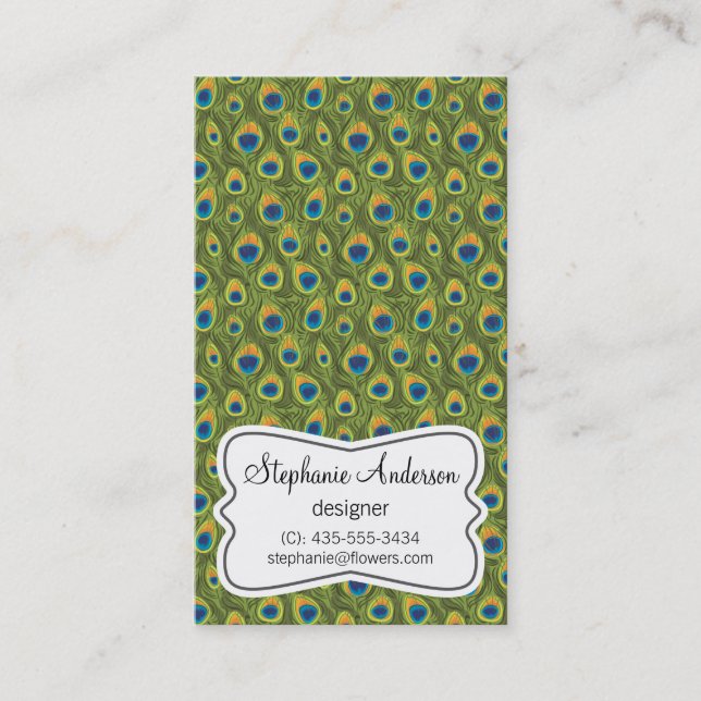 Peafowl Feathers Pattern Business Card (Front)