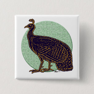 Peafowl:  Impressionistic Congo Hen 2 Inch Square Button