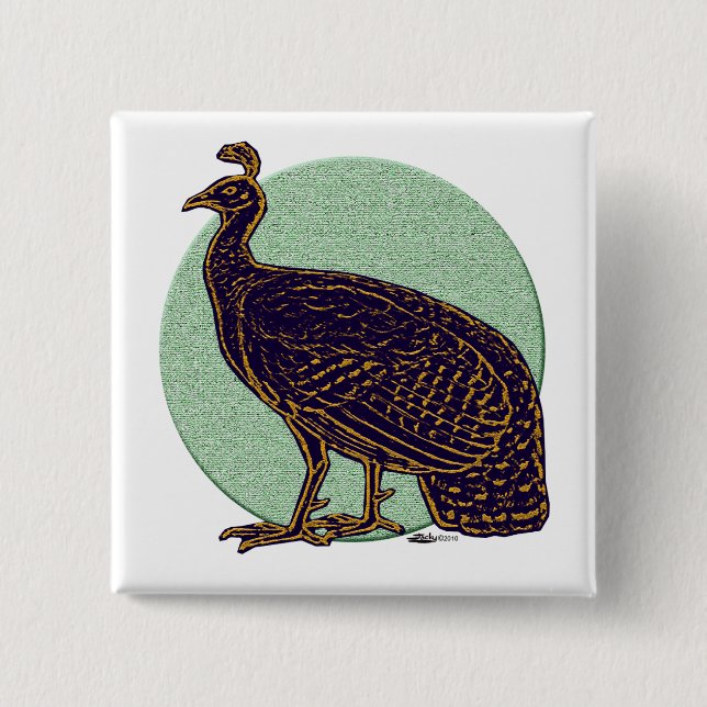 Peafowl:  Impressionistic Congo Hen 2 Inch Square Button (Front)