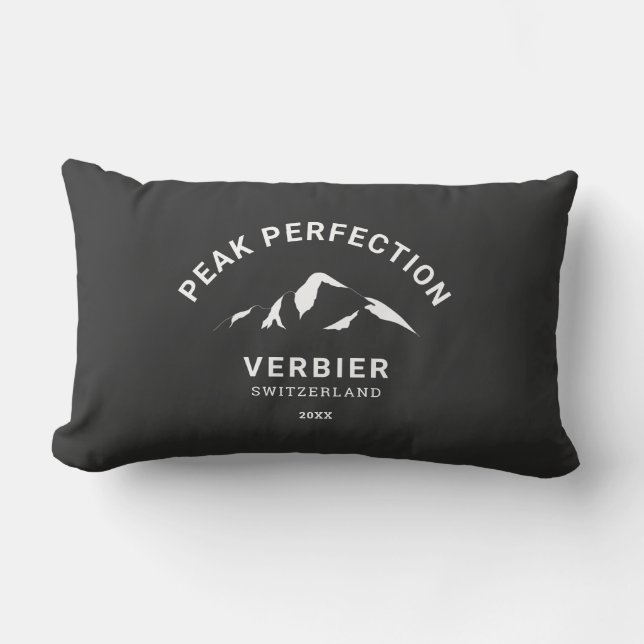 Peak Perfection Winter Ski Snowboard Resort Crest  Lumbar Pillow (Front)
