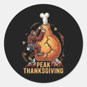 Peak Thanksgiving Funny Bigfoot Climbing Turkey Le Classic Round Sticker