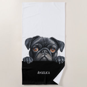 Peaking pug dog funny cute dog owner summer pool  beach towel