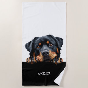 Peaking rottweiler dog funny cute dog owner gift beach towel