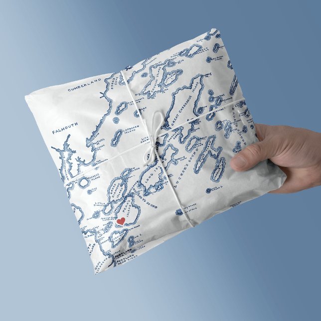 Peaks Island Maine Casco Map Elegant Navy Blue  Tissue Paper (Peaks Island Maine Map Casco Bay Tissue Paper in elegant navy blue from Coastal Map Designs)