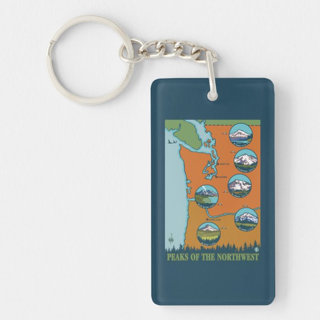 Peaks of the Northwest - 5 Different Mountains Keychain (Front)
