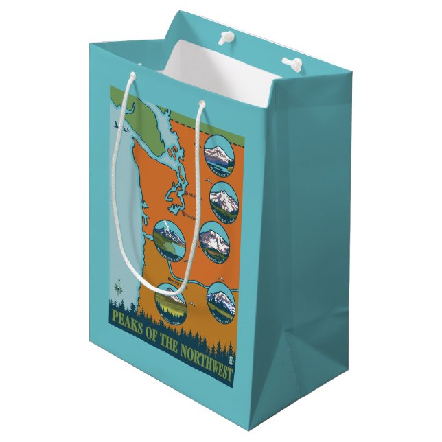 Peaks of the Northwest - 5 Different Mountains Medium Gift Bag (Front Angled)