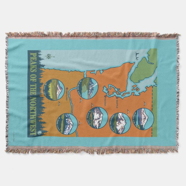Peaks of the Northwest - 5 Different Mountains Throw Blanket (Front)