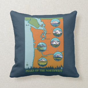 Peaks of the Northwest - 5 Different Mountains Throw Pillow