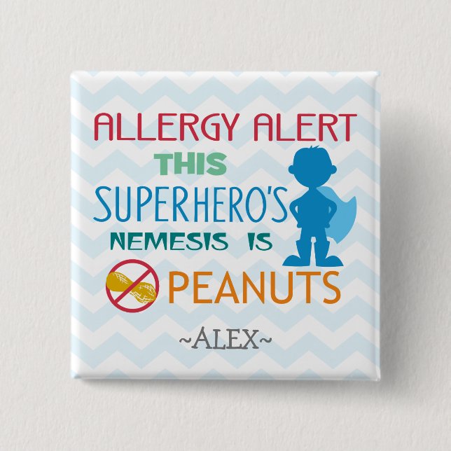 Peanut Allergy Alert Superhero Boy Button (Front)