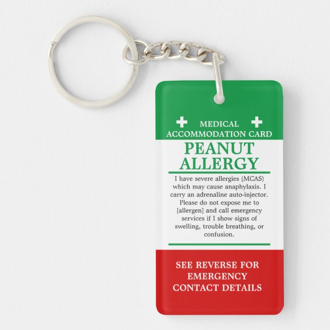 Peanut Allergy Medical Alert ICE invisible illness Keychain (Front)