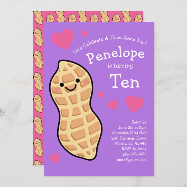 Peanut Birthday Party Kids Cute Cartoon Invitation (Front/Back)