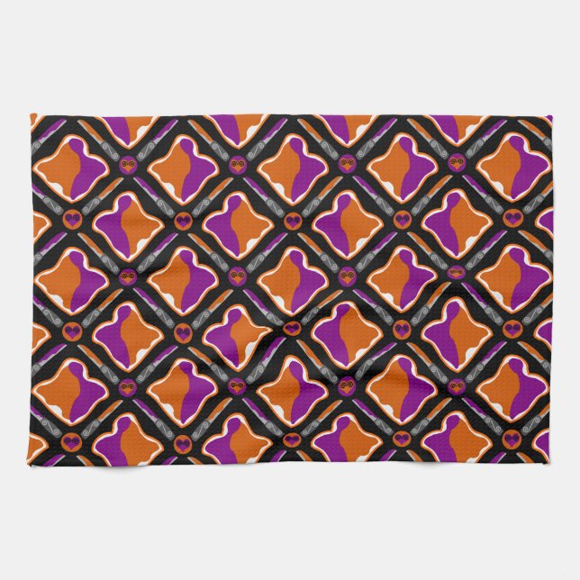 Peanut Butter and Grape Jelly Seamless Pattern Kitchen Towel (Horizontal)