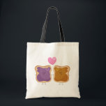 Peanut Butter and Jelly Love Tote Bag<br><div class="desc">Peanut butter and jelly love tote bag - peanut butter and jelly on bread,  holding hands with a big pink heart above them.</div>