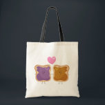 Peanut Butter and Jelly Love Tote Bag<br><div class="desc">Peanut butter and jelly love tote bag - peanut butter and jelly on bread,  holding hands with a big pink heart above them.</div>