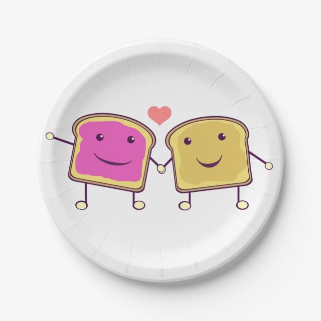 Peanut Butter and Jelly Pals White Paper Plate (Front)