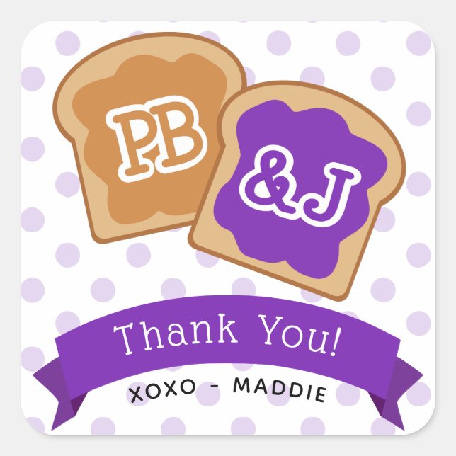 Peanut Butter and Jelly Party Favour Thank You Square Sticker (Front)