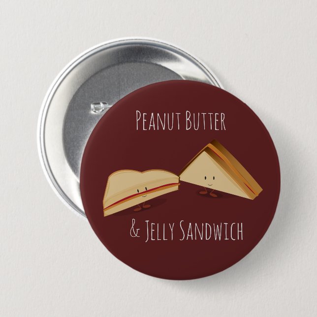 Peanut Butter and Jelly Sandwich Cartoon Food 3 Inch Round Button (Front & Back)