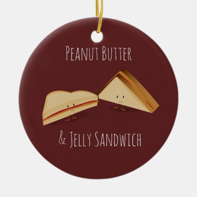 Peanut Butter and Jelly Sandwich Food Ceramic Ornament (Front)