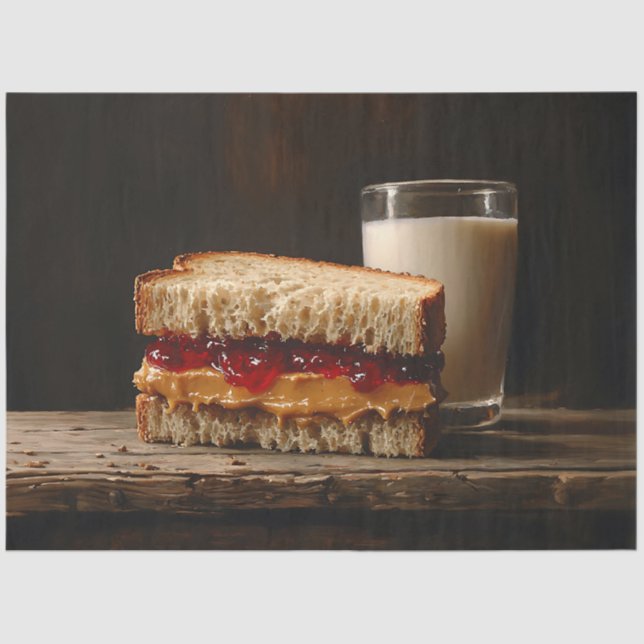 Peanut Butter and Jelly Sandwich Milk Decoupage Tissue Paper (Front)