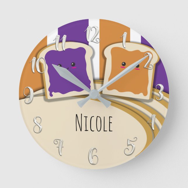Peanut Butter & Grape Jelly Jam PB&J Personalized Round Clock (Front)