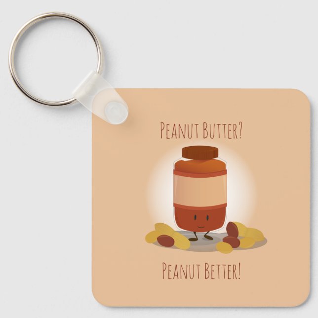 Peanut Butter Jar Nuts Cute Food Illustration Keychain (Front)