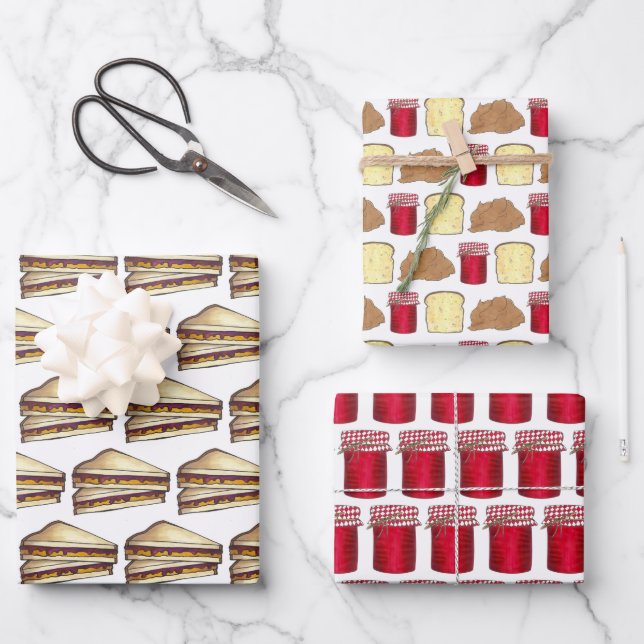 Peanut Butter Jelly Time PB&J Sandwich Bread Jam Wrapping Paper Sheet (Front)