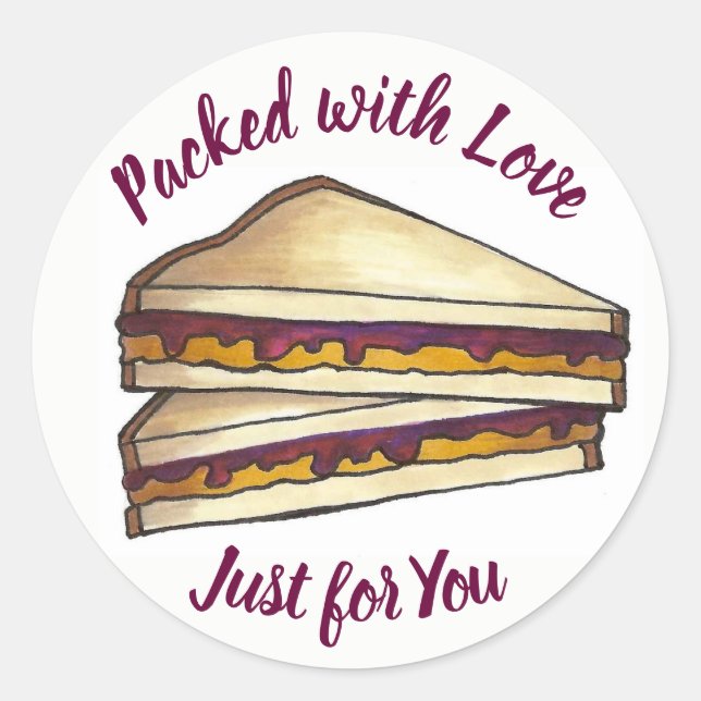 Peanut Butter Sandwich Packed with Love Lunch PBJ Classic Round Sticker (Front)