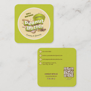 Peanut Butter Trendy Professional Logo Cute Green Square Business Card
