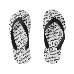 Peanut Characters Graffiti Pattern Kid's Flip Flops