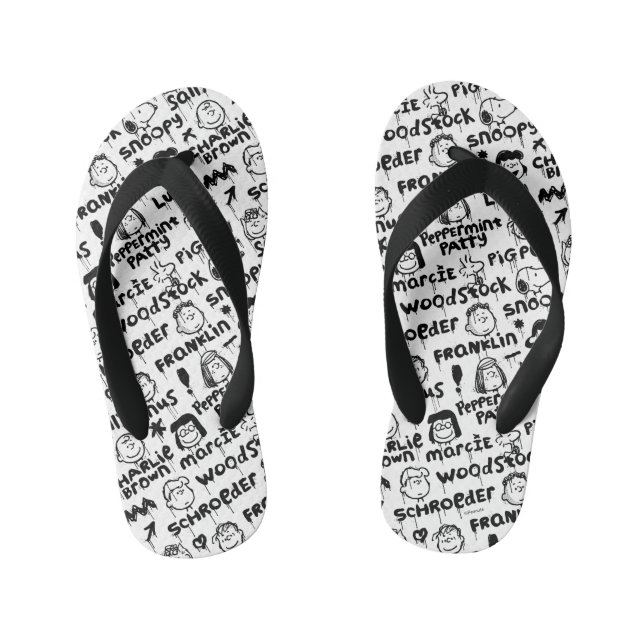 Peanut Characters Graffiti Pattern Kid's Flip Flops (Footbed)