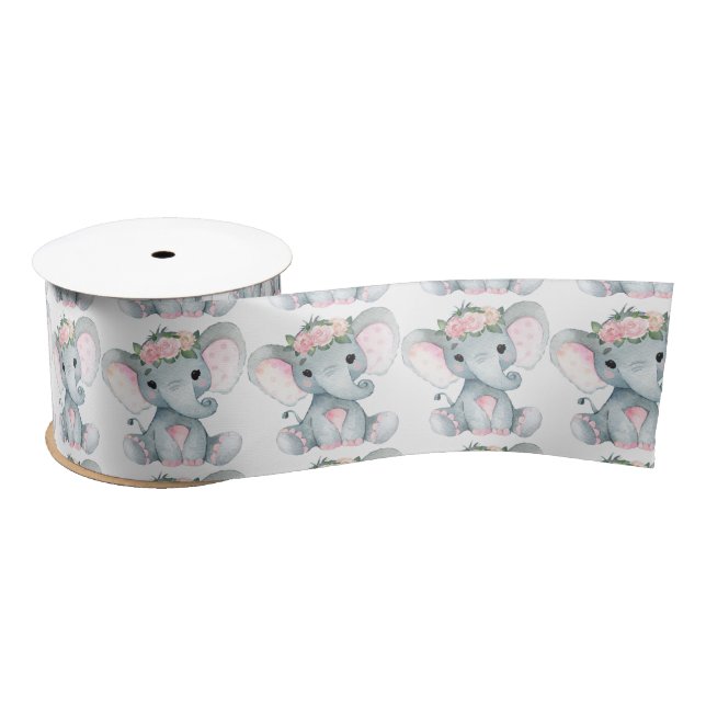Peanut Elephant Satin Ribbon Spool Pink Roses (Spool)