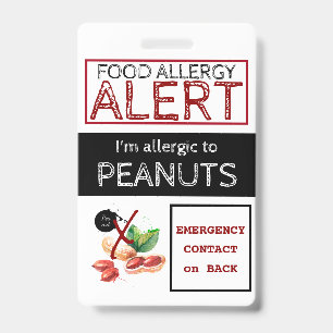 Peanut Food Allergy Alert Black White Red Badge