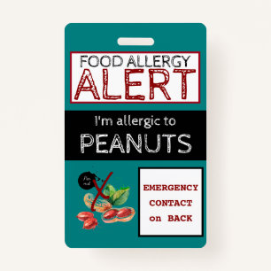 Peanut Food Allergy Alert Teal Label Badge
