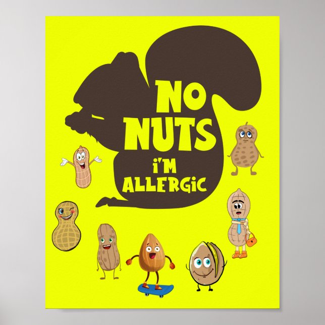 Peanut Free No Nuts I'm Allergic Allergy Awareness Poster (Front)