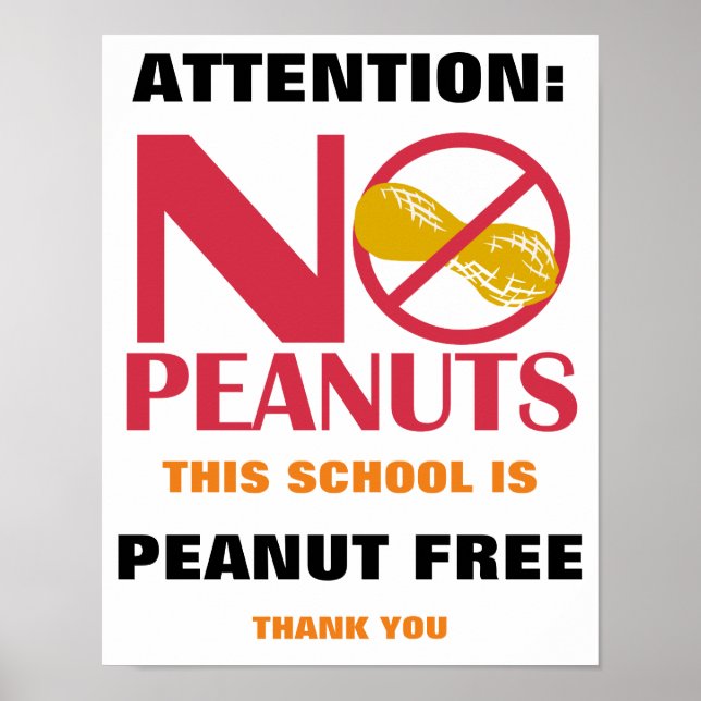 Peanut Free School Sign for School or Daycare (Front)
