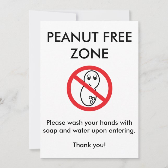 Peanut Free Zone Card (Front)