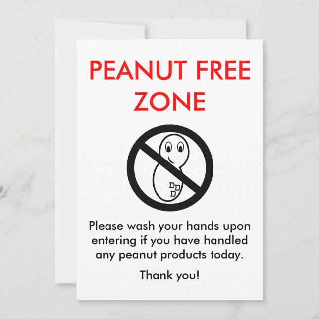 Peanut Free Zone Card (Front)