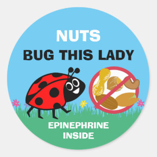 Peanut Tree Nut Allergy Alert Epinephrine Ladybug Classic Round Sticker