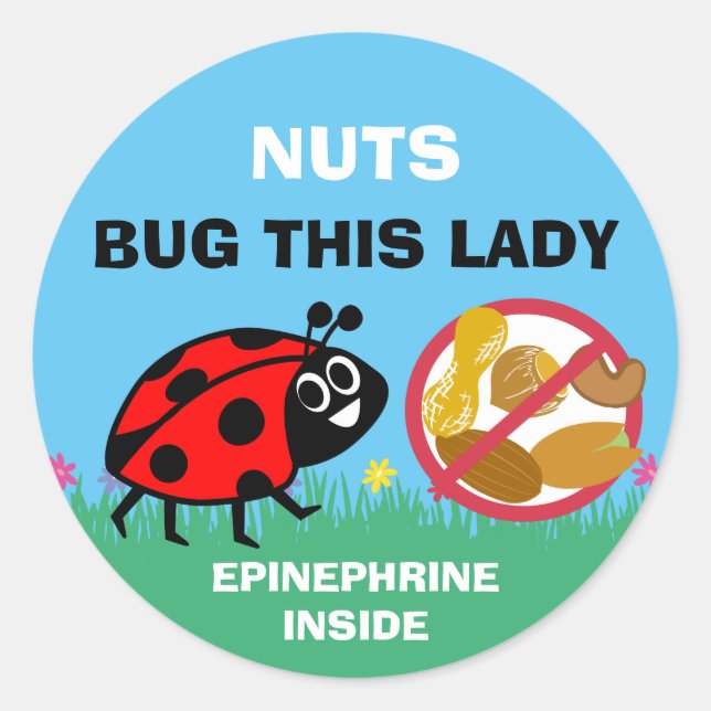 Peanut Tree Nut Allergy Alert Epinephrine Ladybug Classic Round Sticker (Front)