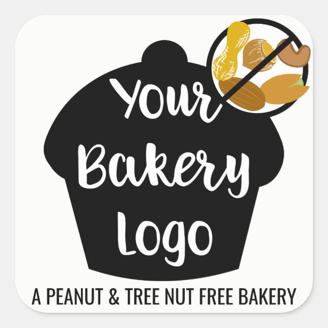 Peanut Tree Nut Free Bakery Logo Custom Square Sticker (Front)