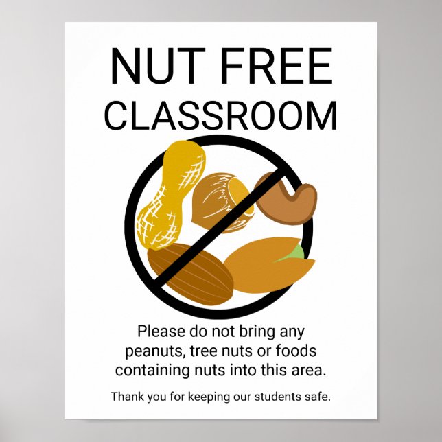Peanut & Tree Nut Free Classroom School Sign (Front)
