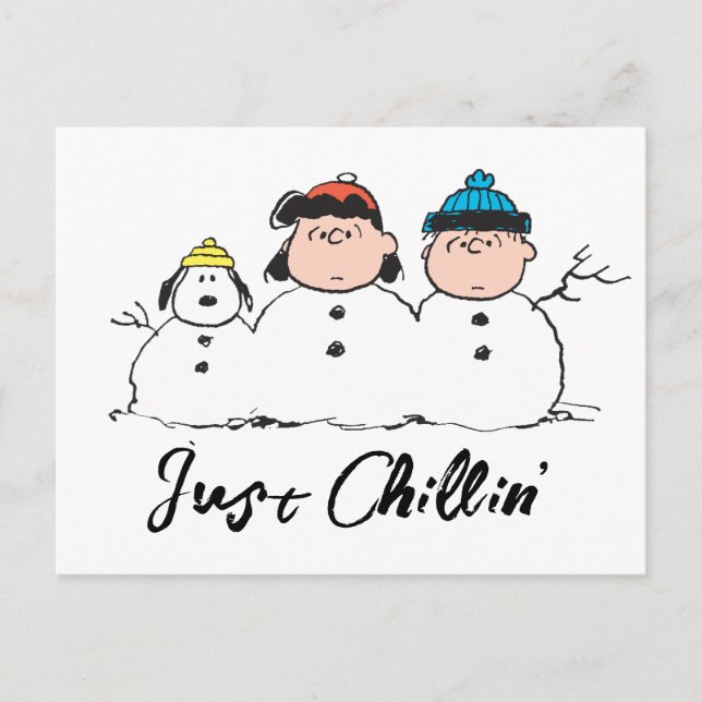 Peanuts | 3 Person Snowman Holiday Postcard (Front)