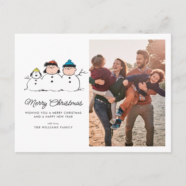 Peanuts | 3 Person Snowman Holiday Postcard (Front)