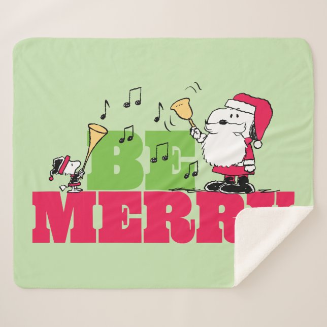 Peanuts | Be Merry Christmas Sherpa Blanket (Front (Horizontal))