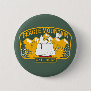 Peanuts   Beagle Mountain Ski Lodge 2 Inch Round Button