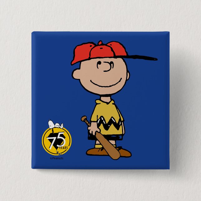Peanuts | Charlie Brown Baseball Smile 2 Inch Square Button (Front)