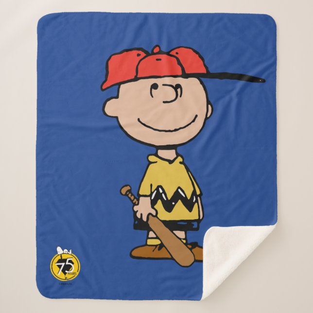 Peanuts | Charlie Brown Baseball Smile Sherpa Blanket (Front)