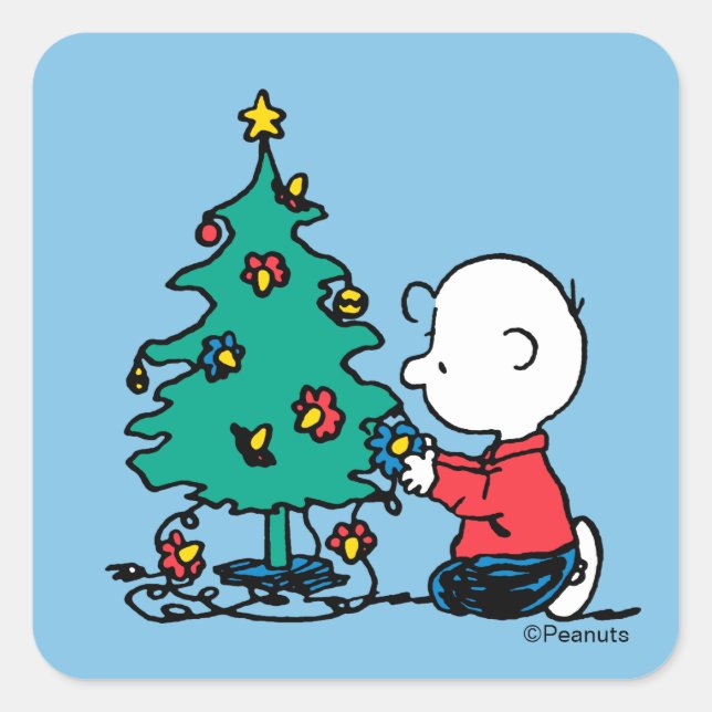 Peanuts | Charlie Brown Christmas Lights Square Sticker (Front)