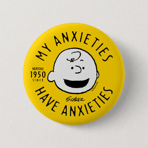 Peanuts   Charlie Brown Nervous Since 1950 2 Inch Round Button